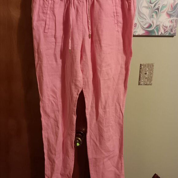 Lilly Pulitzer Pants - Lilly Pulitzer Taron Linen Pants Womens Medium Pink Blossom Tapered Beachy